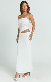 Emilla Midi Dress - Ruched Bodice Dress in Vanilla